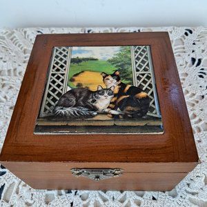 Cats “GRAPHIC ART TILE" Wooden Jewelry / Keepsake Box